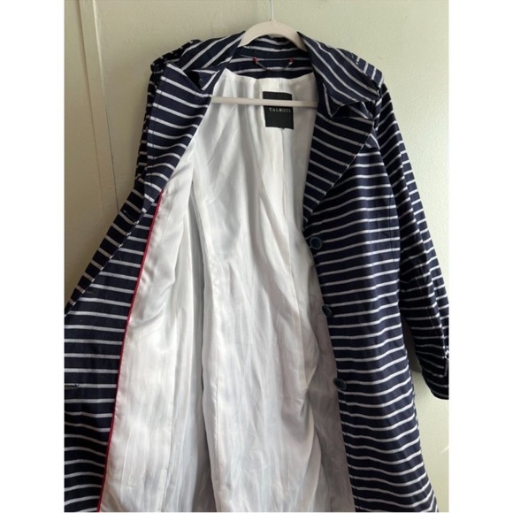 Talbots Blue White Striped Belted Trench Coat Jacket Lined Cotton - Large - Picture 8 of 10